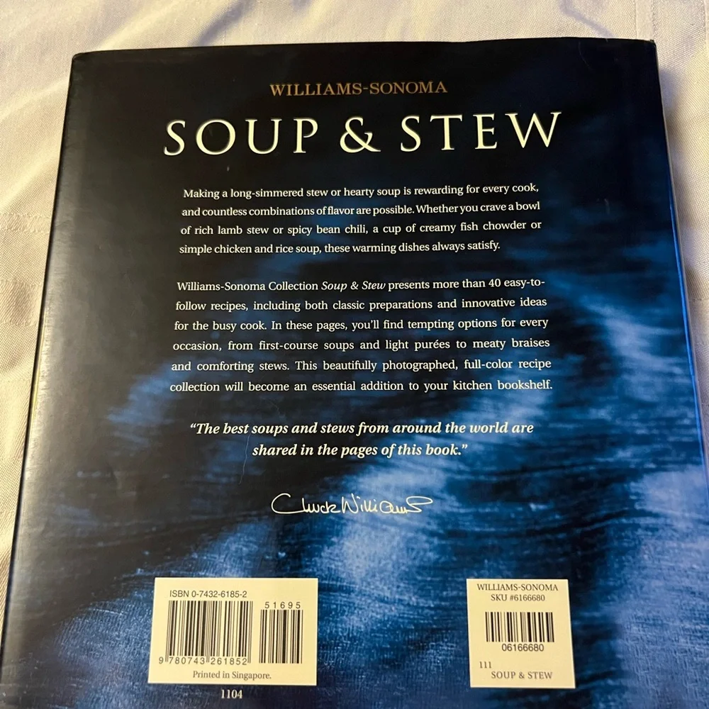 Williams Sonoma Soup & Stew Cookbook - Blue and White Cover